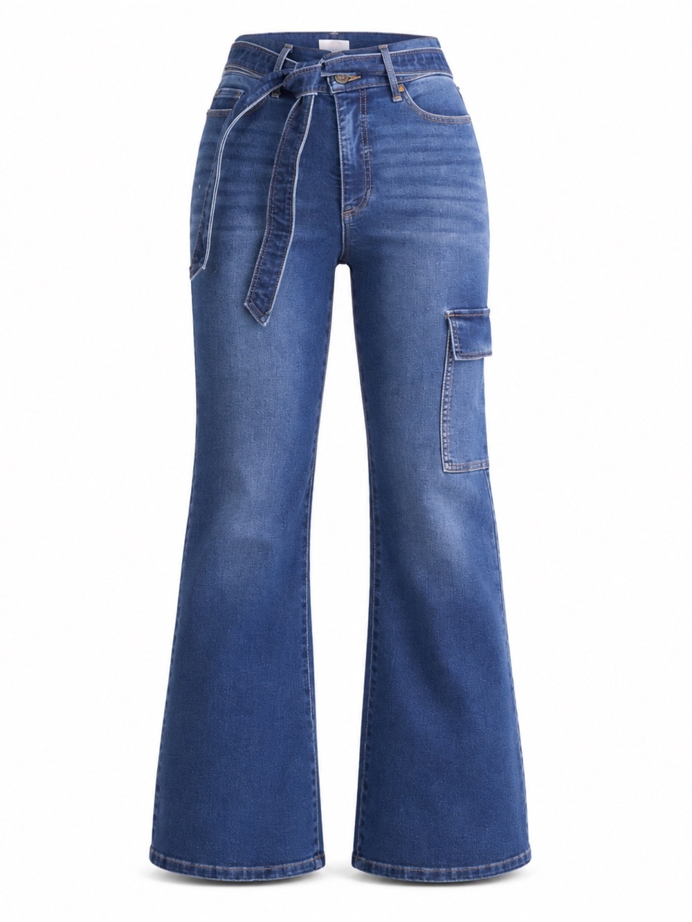 NWT Size 4 Sofia Jeans by Sofia Vergara Wide Leg Cargo Jeans Medium Wash Belted